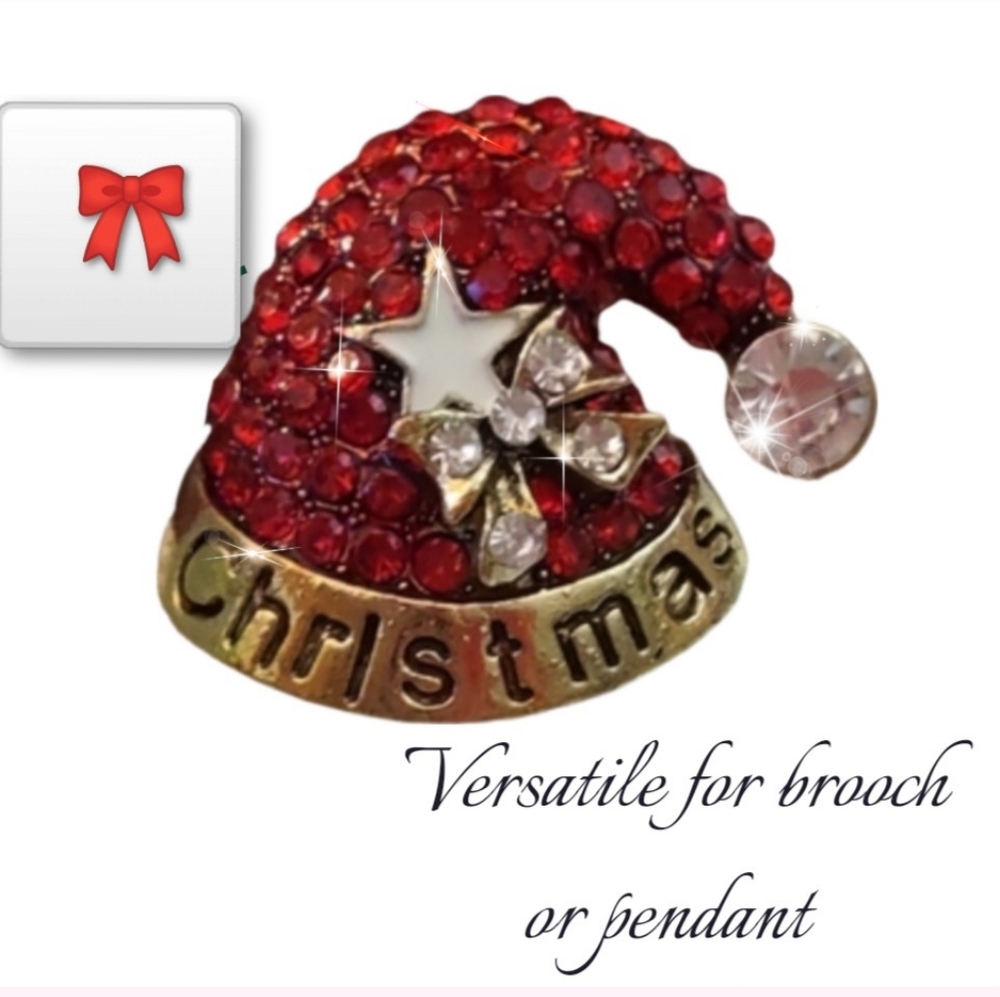 Red Crystal Santa cap Brooch